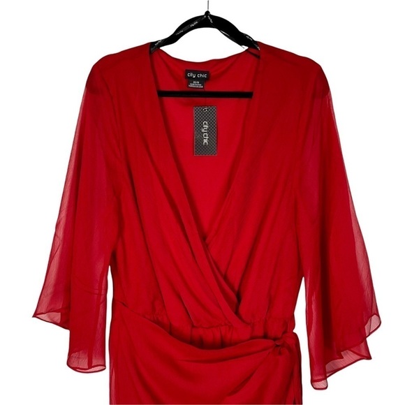 CITY CHIC SOFTLY WRAP LOVE RED BATWING SLEEVE FAUX WRAP HOLIDAY COCKTAIL DRESS - Picture 5 of 16